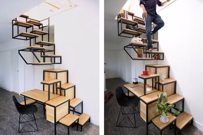 Bậc thang lên gác xép cũng có thể là nơi để bạn ngồi đọc sách.