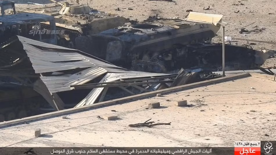 Một chiếc BMP-1 bị bắn bay cả tháp pháo. Nguồn ảnh: Sina