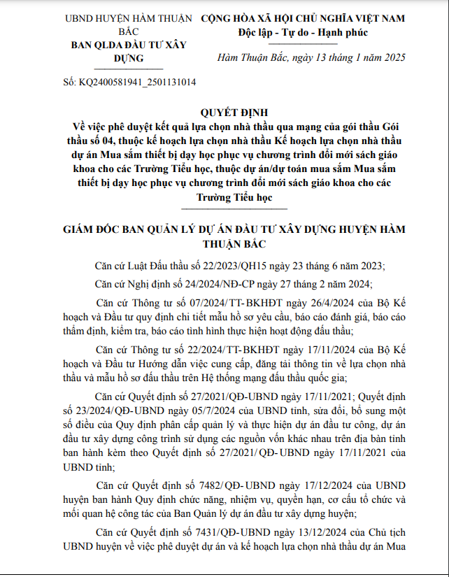 Nha thau nao cung cap thiet bi day hoc cac truong tieu hoc tai Ham Thuan Bac?