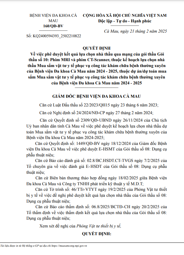 Cty An Quoc ban phim MRI, phim CT-Scanner cho BVDK Ca Mau co nguon goc tu dau?