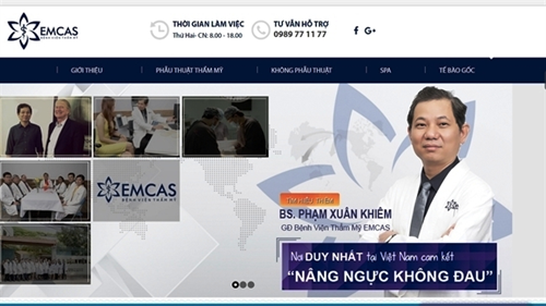 Trang website quảng cáo của bệnh viện EMCAS.