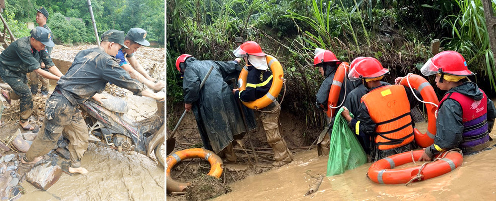 Lực lượng công an tìm nạn nhân mất tích, di dời tài sản giúp nhân dân. 