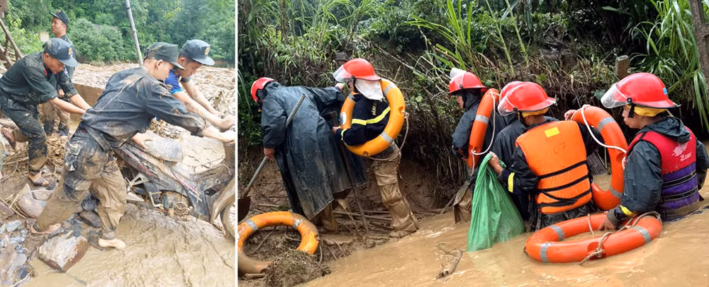Lực lượng công an tìm nạn nhân mất tích, di dời tài sản giúp nhân dân. 