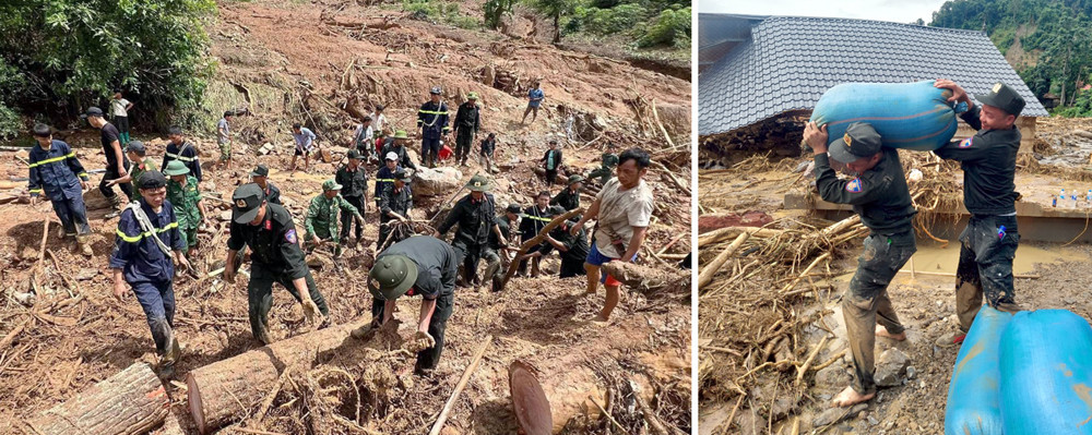 Công an tỉnh Điện Biên huy động tối đa lực lượng tham gia hỗ trợ người dân khắc phục hậu quả mưa lũ. 