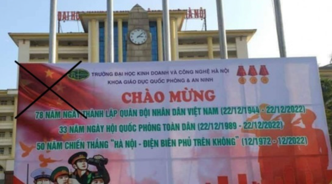 Áp phích ĐH Kinh doanh và Công nghệ in cờ nước ngoài: Công an vào cuộc Ap phich DH Kinh doanh va Cong nghe in co nuoc ngoai: Cong an vao cuoc