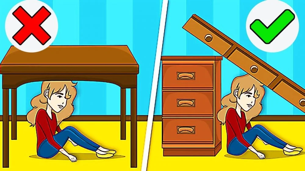 Quy tắc tam giác vàng là quy tắc tối ưu và hiệu quả nhất được các chuyên gia khuyên làm khi xảy ra động đất. Theo đó, hãy tìm lấy một đồ vật to lớn và chắc chắn như chiếc tủ, những đồ vật có thể bị đè bẹp nhưng vẫn để lại một khoảng trống nhỏ bên cạnh nó.