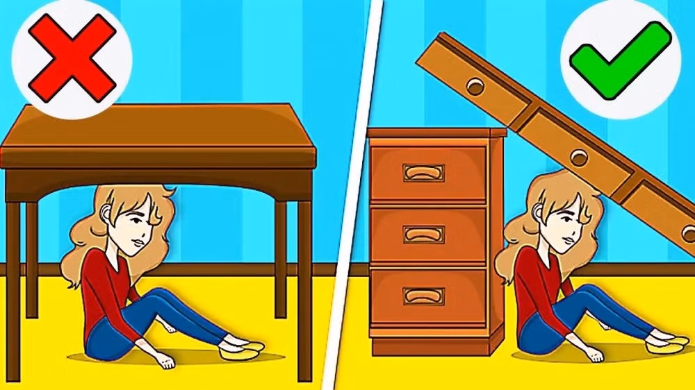 Quy tắc tam giác vàng là quy tắc tối ưu và hiệu quả nhất được các chuyên gia khuyên làm khi xảy ra động đất. Theo đó, hãy tìm lấy một đồ vật to lớn và chắc chắn như chiếc tủ, những đồ vật có thể bị đè bẹp nhưng vẫn để lại một khoảng trống nhỏ bên cạnh nó.