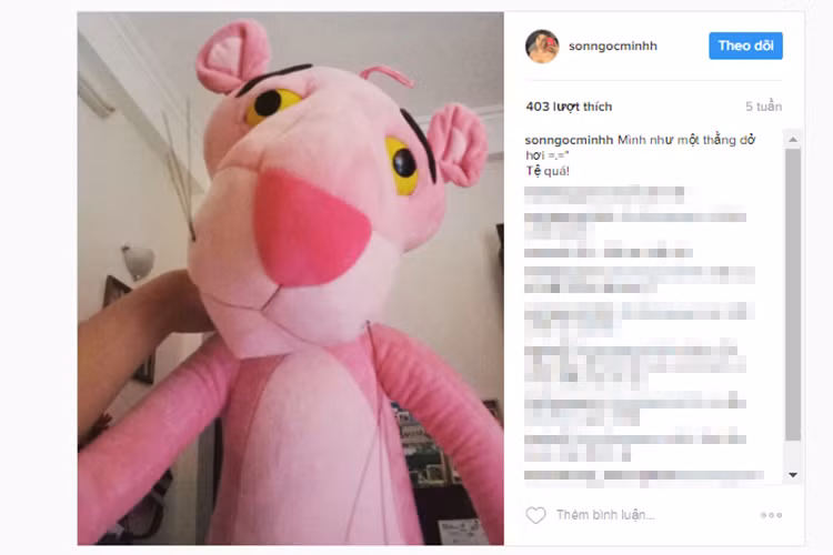 Trên trang cá nhân Instagram, Sơn Ngọc Minh từng khoe hình ảnh chú gấu bông màu hồng. (Ảnh: chụp màn hình)