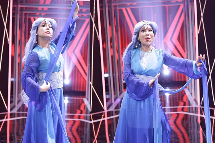 Cũng như Hoài Tâm, Việt Hương cũng không ngại làm mặt xấu hay thử dáng “khó đỡ” để chọc cười khán giả. (Ảnh: FBNV)