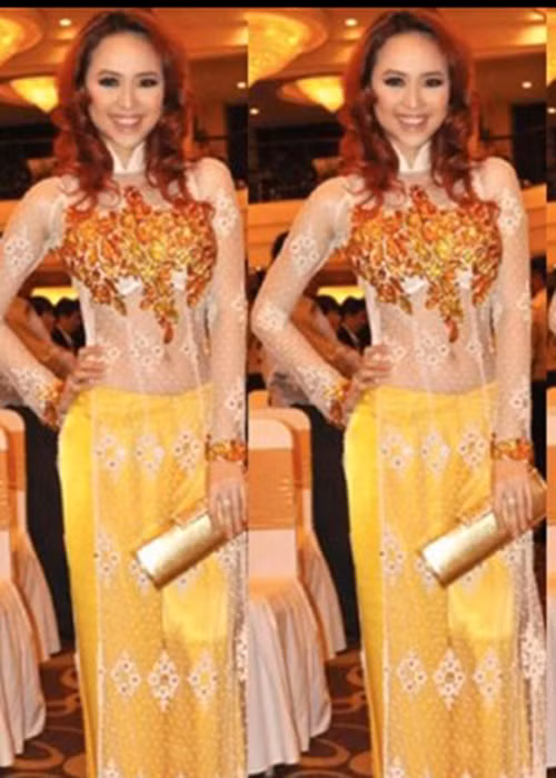 Mẫu áo dài của Ngọc Diệp cũng gây nhức mắt vì độ mỏng manh. (Ảnh: Lao động) 