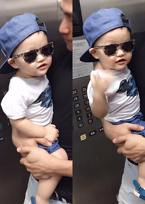 Ngay từ khi còn nhỏ, con trai Tâm Tít đã được bố mẹ cho ăn diện sành điệu. (Ảnh: FBNV)