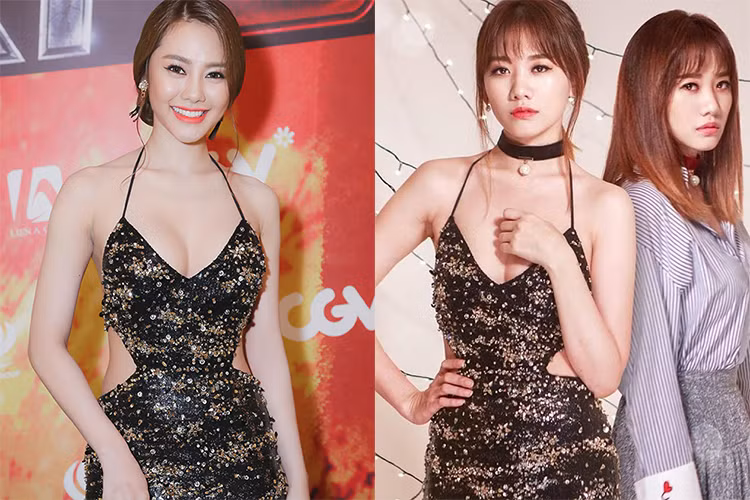 Ra mắt “Găng tay đỏ”, Linh Chi khoe vẻ gợi cảm trong bộ đầm cut-out táo bạo. Diện lại thiết kế này sau đó, Hari Won cũng đẹp không kém cạnh. (Ảnh: Yeah1, Youtube)