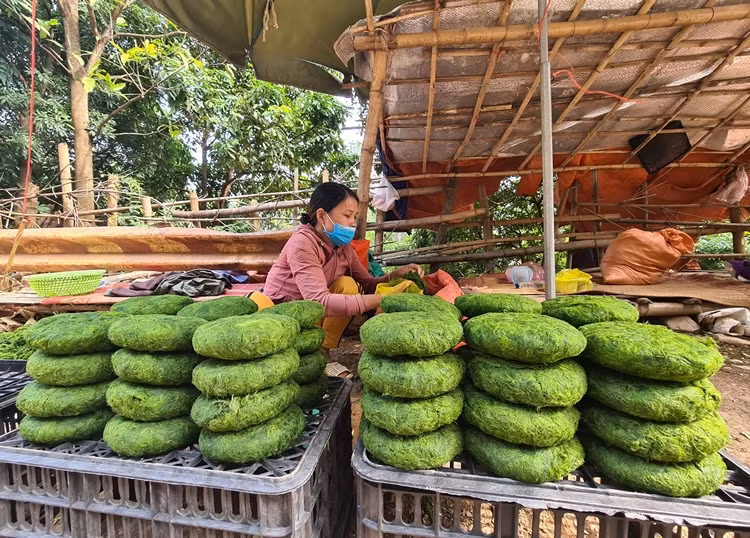 Giá của một bánh rêu đá được người dân bán với giá 10 nghìn đồng.