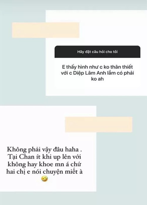 Xoài Non từng chia sẻ, cô và Diệp Lâm Anh thường xuyên trò chuyện thân thiết. Ảnh: Sức Khỏe Đời Sống.