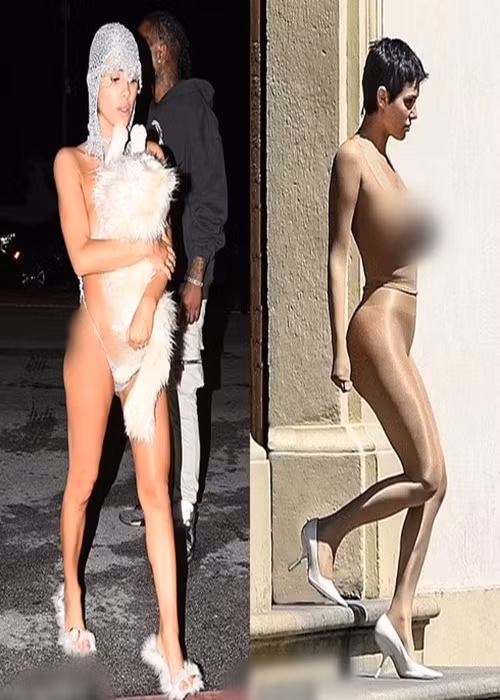 Từ khi gắn bó với Kanye West, Bianca Censori thường xuyên mặc phản cảm. Ảnh: Backgrid.