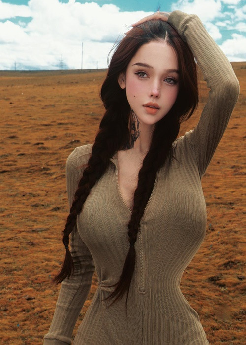 Đây là lần hiếm hoi cô nàng diện trang phục kín đáo. Tuy nhiên, hot girl vẫn hút mọi ánh nhìn bởi vóc dáng nóng bỏng.