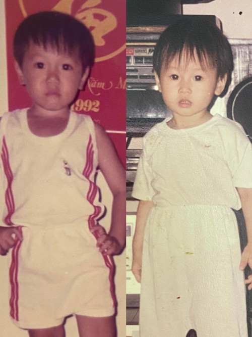 Ngày 1/6, Anh Đức chia sẻ hình ảnh ngày nhỏ của anh và bạn gái kém 12 tuổi.