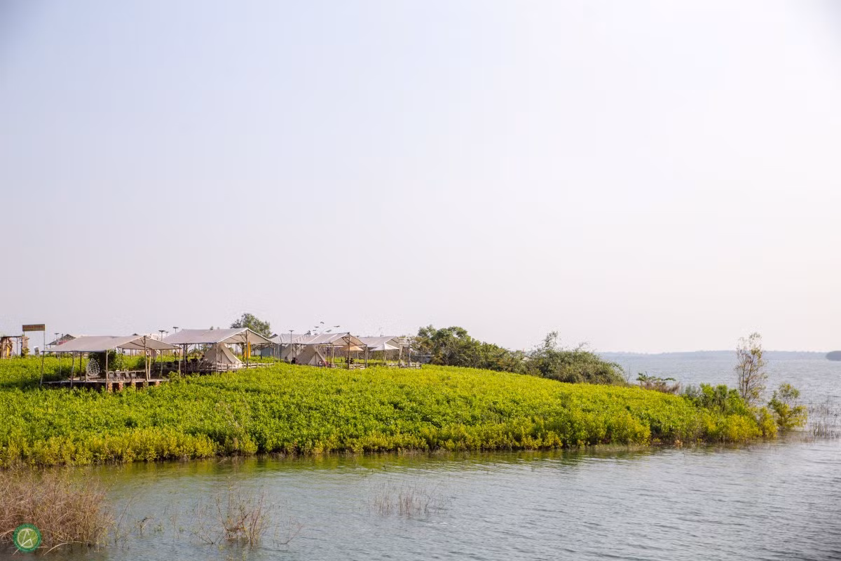 Điểm dừng của hành trình là ven bờ hồ Trị An. Tại đây, du khách sẽ thưởng thức bữa trưa, tận hưởng làn nước trong mát của hồ và tham gia hoạt động chèo sup. Ảnh: Cào Cào Adventures