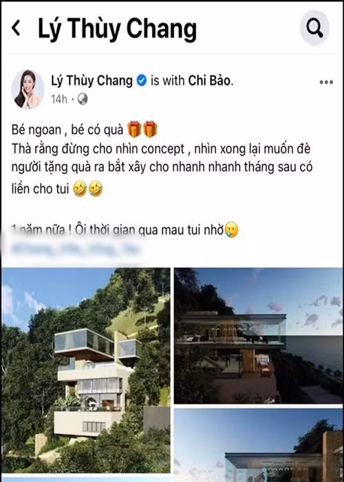 Thùy Chang khoe được Chi Bảo tặng biệt thự năm 2021.