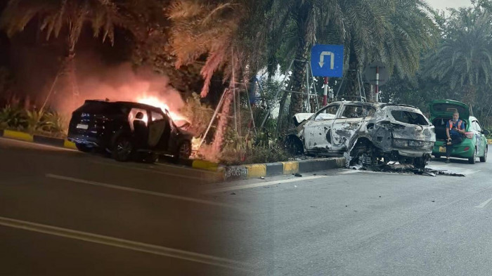 Hà Nội: Sau mất lái, ô tô bốc cháy trơ khung trên đường Ha Noi: Sau mat lai, o to boc chay tro khung tren duong