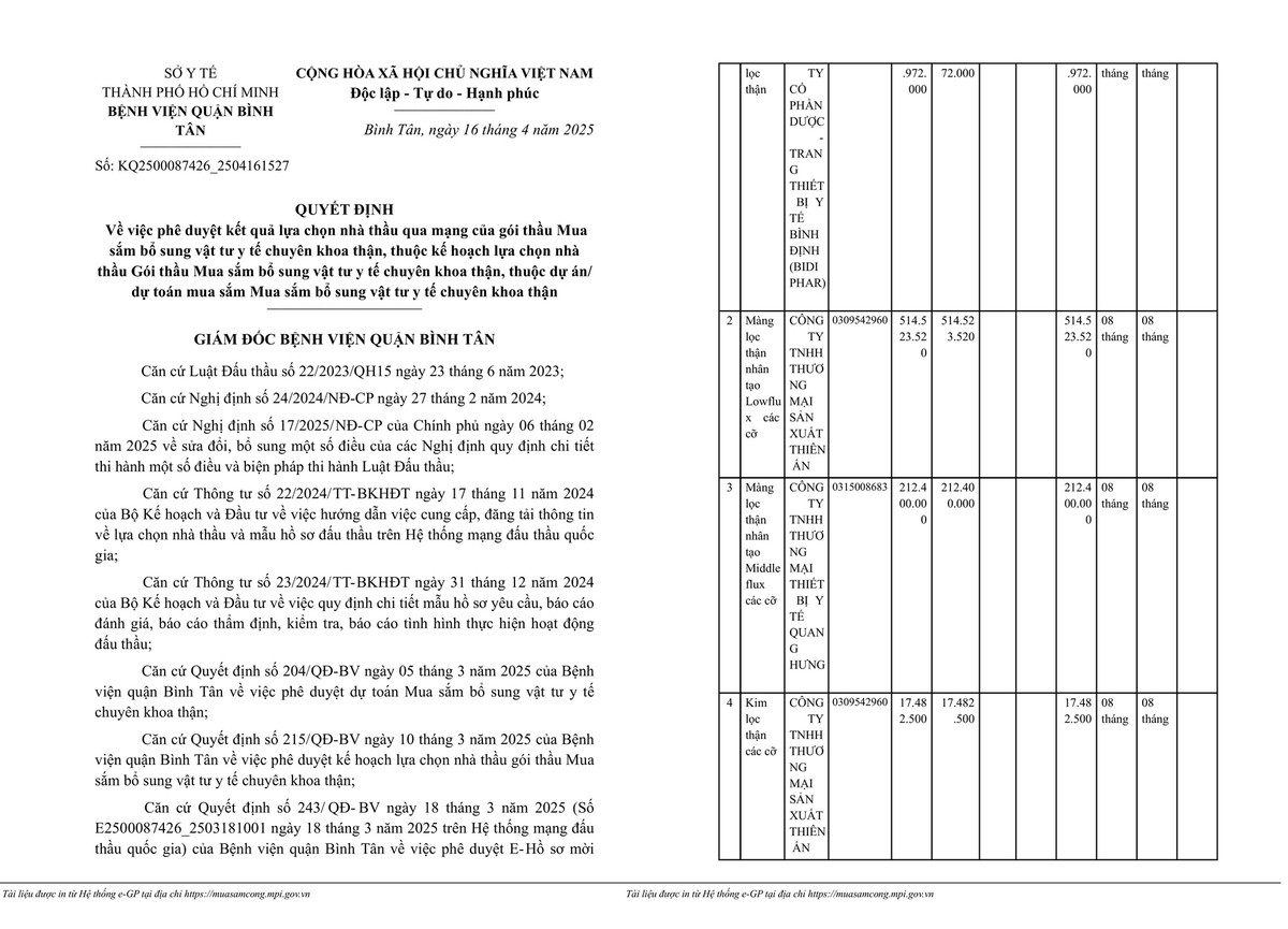 TP HCM: 3 nhà thầu trúng gói vật tư y tế tại BV Bình Tân TP HCM: 3 nha thau trung goi vat tu y te tai BV Binh Tan