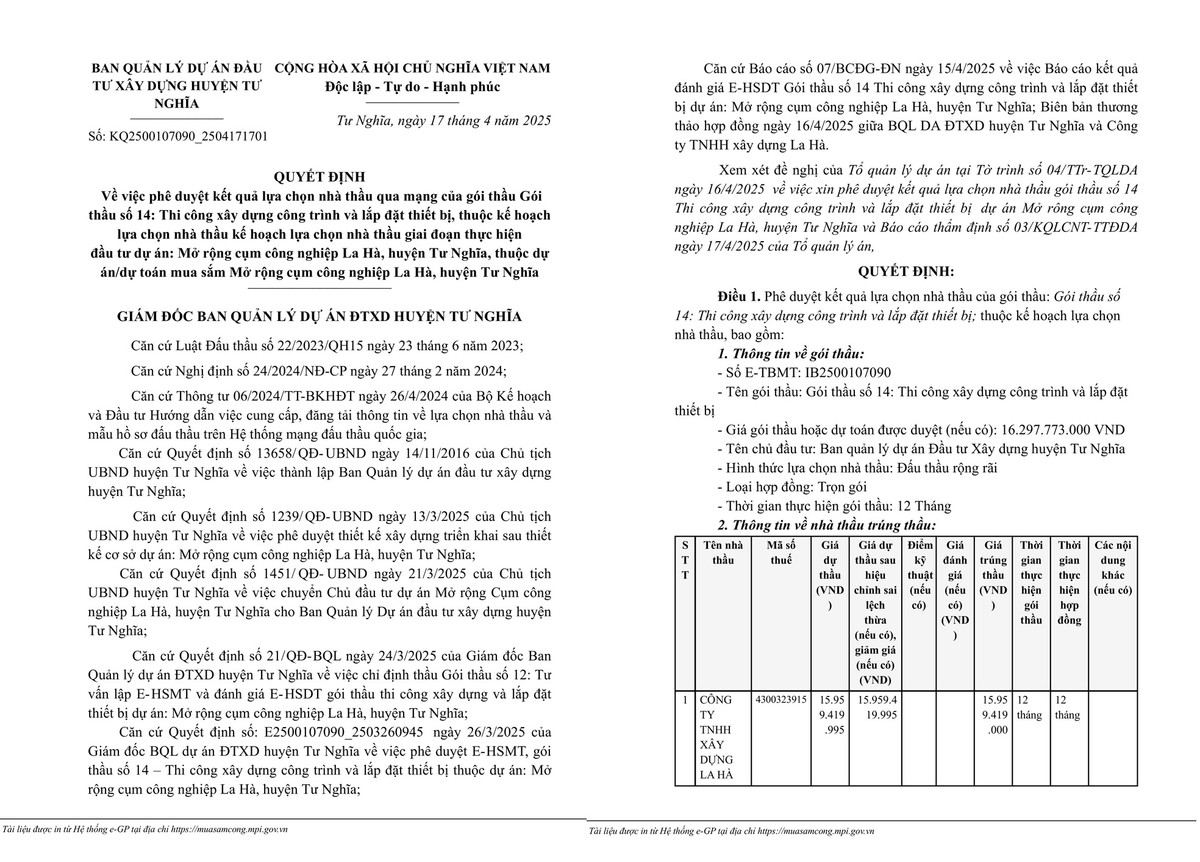 Quảng Ngãi: Cty La Hà trúng gói xây lắp gần 16 tỷ tại Tư Nghĩa Quang Ngai: Cty La Ha trung goi xay lap gan 16 ty tai Tu Nghia