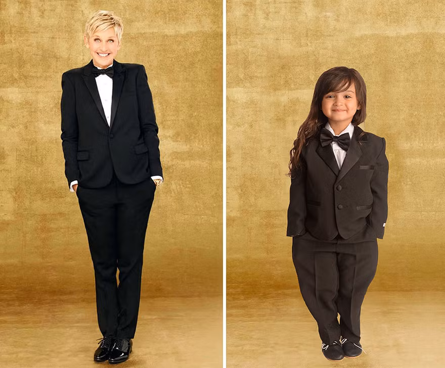 Scout trông cực ngầu, cực chất khi hóa trang thành chủ nhân chương trình nổi tiếng Ellen's Show.