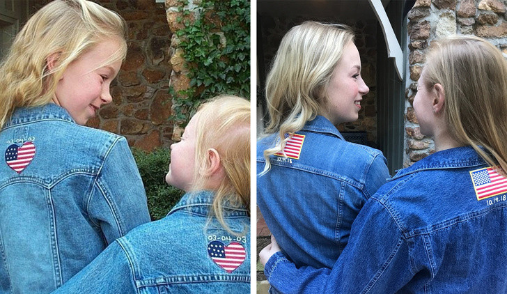 Hai bức ảnh ấn tượng về chị em này được chụp cách nhau 15 năm.