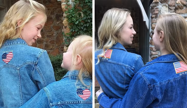 Hai bức ảnh ấn tượng về chị em này được chụp cách nhau 15 năm.