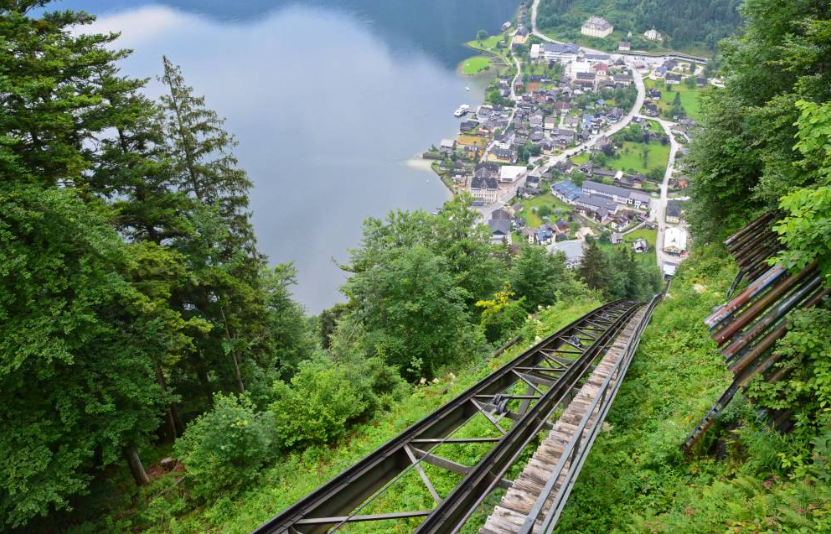 Cảnh đẹp ngôi làng cổ Hallstatt của nước Áo nhìn từ trên cao.