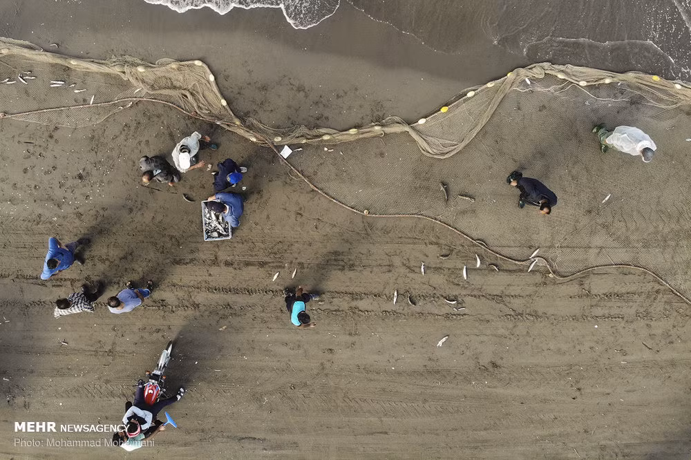 Cảnh ngư dân Iran đánh cá nhìn từ trên cao. Ảnh: MN.