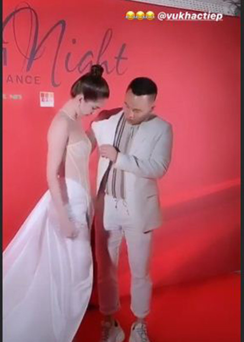 Hình ảnh chân dài sinh năm 1989 bên Vũ Khắc Tiệp giữa ồn ào mặc hở hang, phản cảm tại Cannes năm nay.