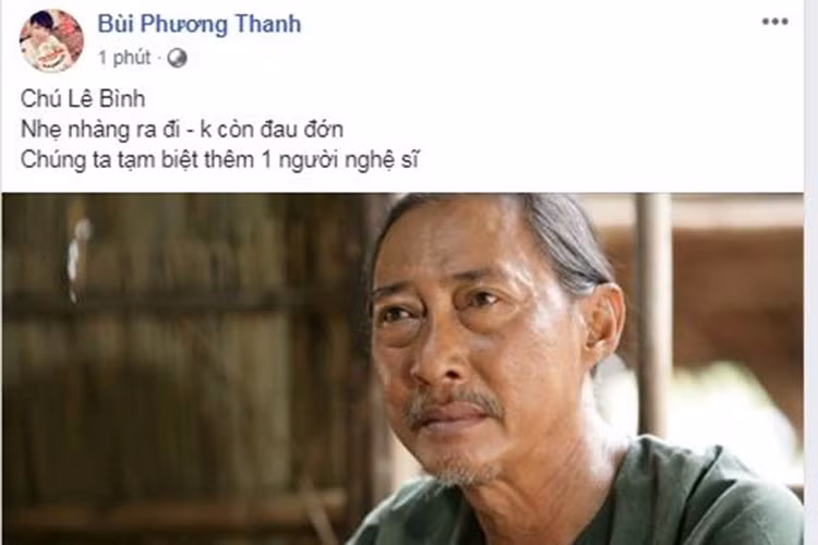 Ca sĩ Phương Thanh xót xa khi nghệ sĩ Lê Bình ra đi sau thời gian chống chọi bệnh ung thư.