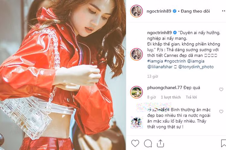 Giữa ồn ào, Ngọc Trinh đăng tải dòng tâm sự: "Duyên ai nấy hưởng, nghiệp ai nấy mang. Đi khắp thế gian, không phiền không lụy".