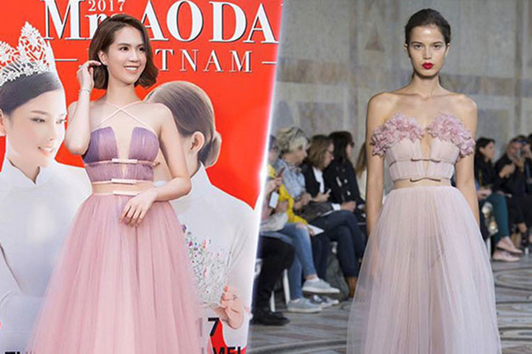 Giới mộ điệu còn phát hiện mẫu váy hoa của Ngọc Trinh và thiết kế trong bộ sưu tập couture của Giambattista Valli có vài điểm tương đồng. Ảnh: Zing