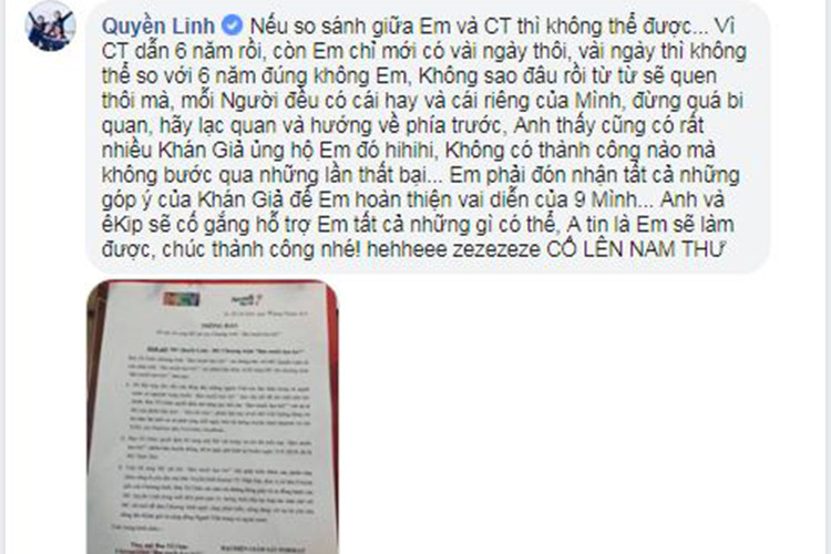Nam MC còn động viên Nam Thư: "Anh và ê-kíp sẽ cố gắng hỗ trợ em tất cả những gì có thể. Anh tin là em sẽ làm được".