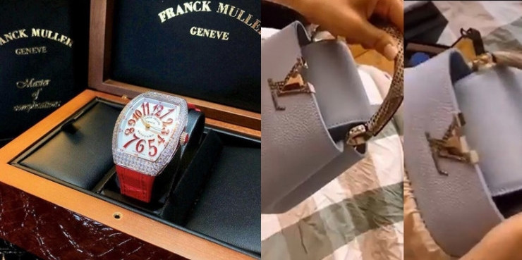 Món quà là chiếc đồng hồ Franck Muller (Thụy Sĩ) có giá khoảng 250 triệu đồng và túi Louis Vuitton 150 triệu đồng. Nguồn ảnh; FBNV