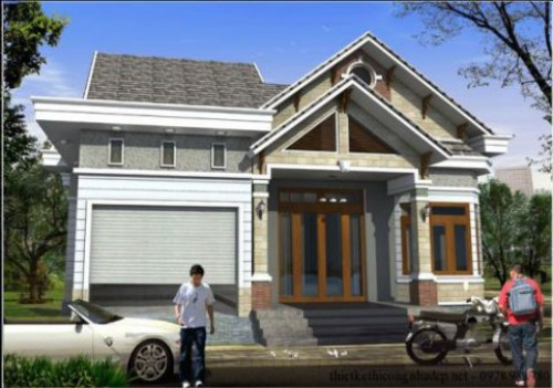 Mái thái thiết kế giật 2 cấp với hệ mái đua rộng che luôn sảnh chính và phần hiên bậc thang nối liền sảnh chính với sân trước. nh: Wedo