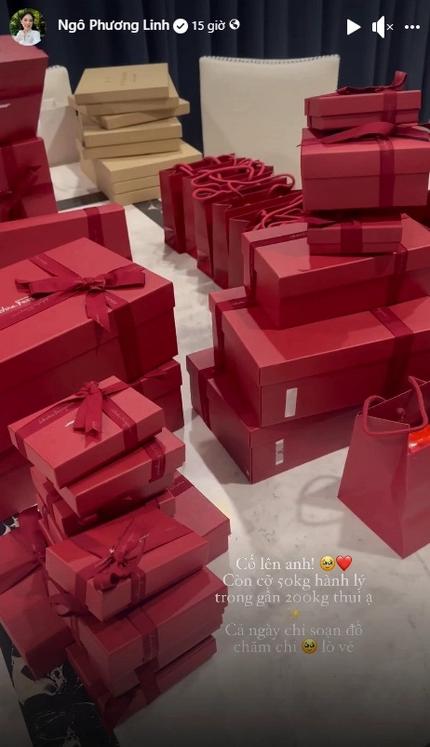 Đáng chú ý, Linh Rin tiết lộ vợ chồng cô sẽ mang gần 200kg hành lý sang Philippines - nơi tổ chức đám cưới. Ảnh: FBNV