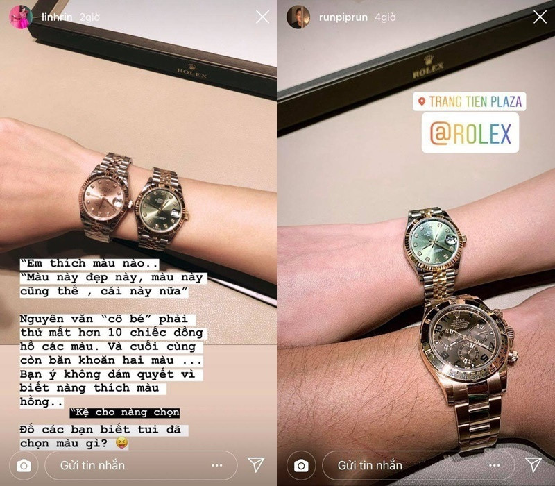 Linh Rin từng hạnh phúc chia sẻ món quà xa xỉ Phillip Nguyễn tặng là chiếc đồng hồ Rolex trị giá 350 triệu đồng. Ảnh: FBNV