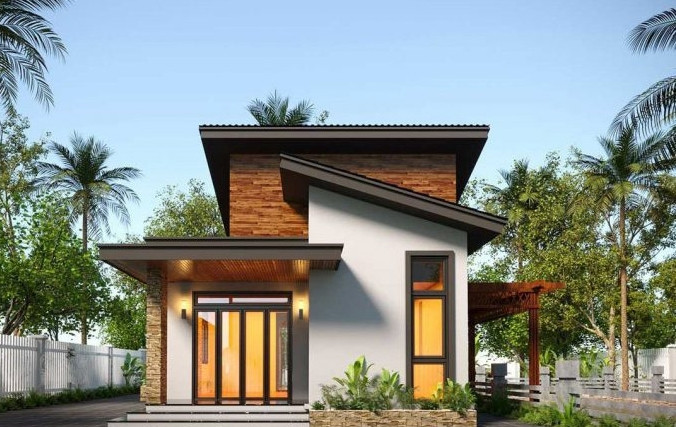 Nhà cấp 4 mái nghiêng gây bất ngờ cho nhiều người bởi vẻ đẹp đồ sộ, bề thế. Thiết kế mái lệch và mái bằng đan xen mang đến cấu trúc đặc biệt cho ngôi nhà. Ảnh: Musk