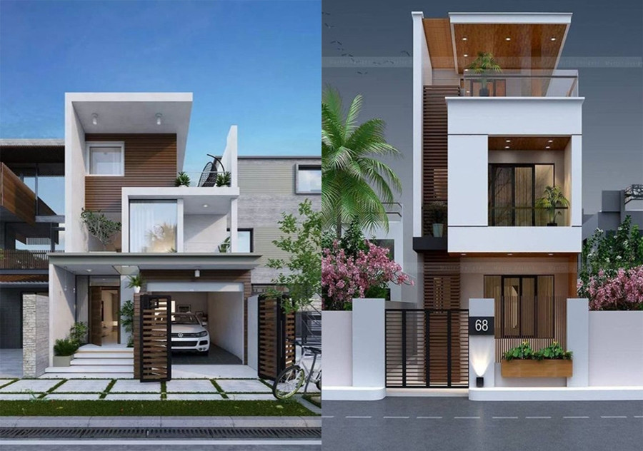 Nhà 2 tầng có gác lửng mang phong cách hiện đại với những đường nét thẳng, ưu tiên sự mới mẻ, không quá cầu kỳ nhưng nổi bật. Ảnh: Musk