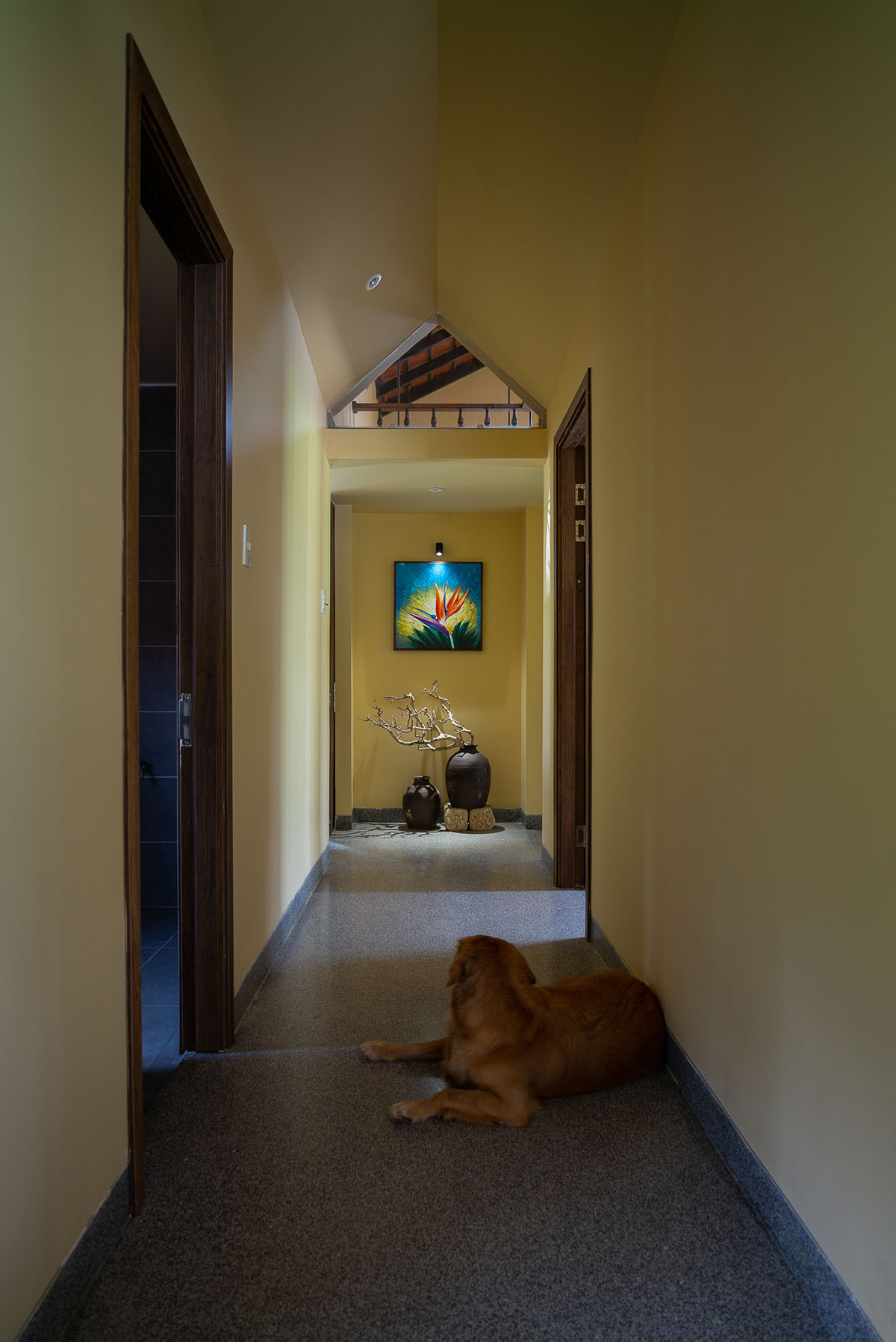 Hành lang chung kết nối các khối nhà với nhau nhưng vẫn đảm bảo tính riêng tư của từng gian.