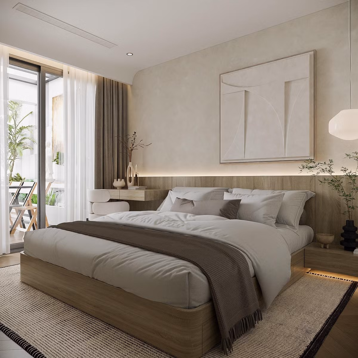 Trong đó, một phòng ngủ gần ban công thoáng đãng.