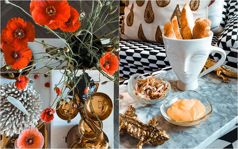 Nhiều món đồ trên bàn được mạ vàng hút mắt.