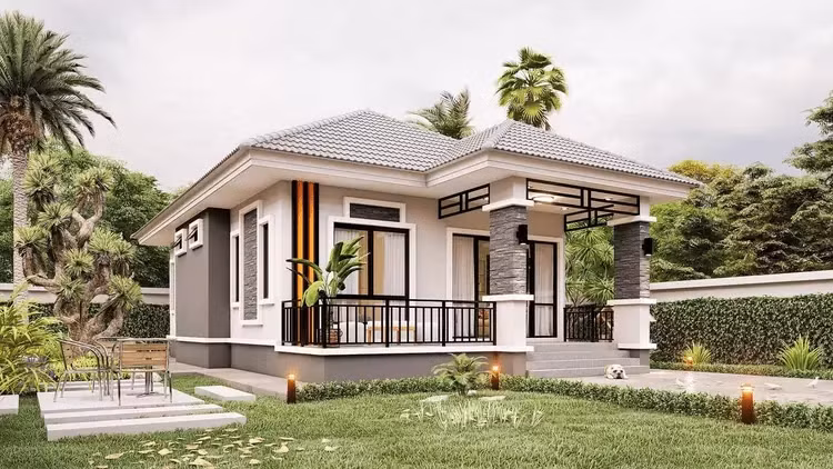 Nhà cấp 4 phối sân vườn, hành lang tạo không gian ngồi thư giãn, thưởng trà. Ảnh: Internet