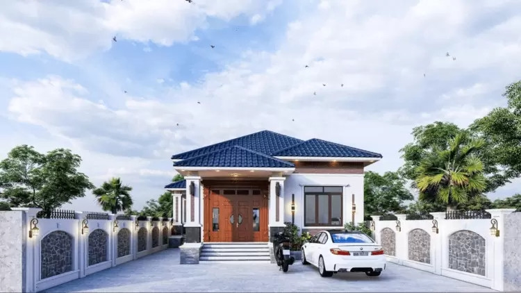 Nhà cấp 4 mái Nhật thiết kế sân trước rộng rãi để xe ô tô. Ảnh Internet