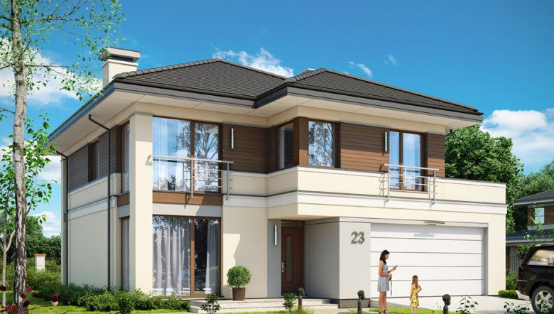 Toàn bộ tường tầng 1 được sử dụng màu kem mang đến sự nhẹ nhàng, tinh tế. Bao quanh ngôi nhà 2 tầng là khoảng sân vườn rộng rãi. Ảnh: Angcovat