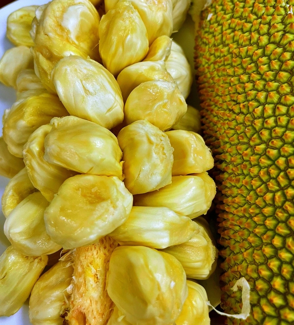 Nhìn bên ngoài, giống mít độc lạ này tương tự mít tố nữ nhưng lại mang hương vị đặc trưng của sầu riêng. Ảnh: Dân trí