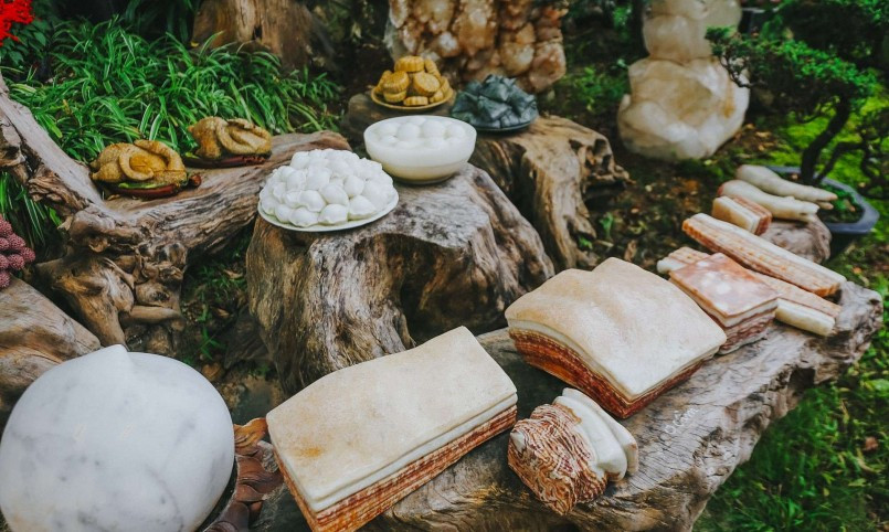 Đặc biệt, trong khuôn viên biệt thự có bộ sưu tập đá ngọc và gỗ hoá thạch.